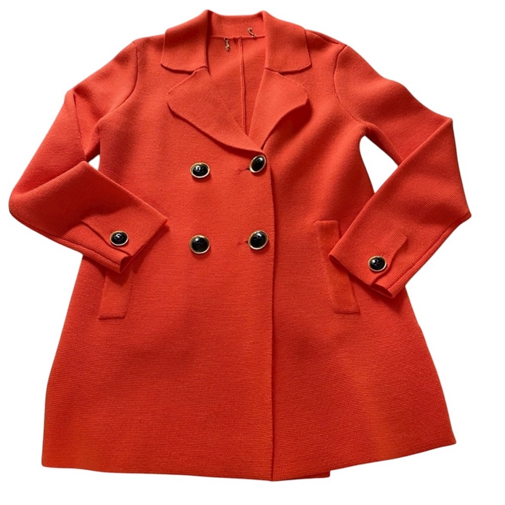 Trina Turk Orange Double-Breasted Wool Pea Coat
